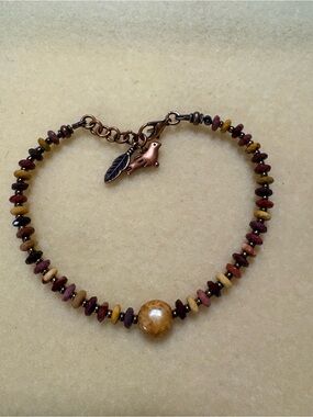 Fall Bracelet Raw Mookalite and Copper Bracelet with Gold Czech Glass Focal 7.5